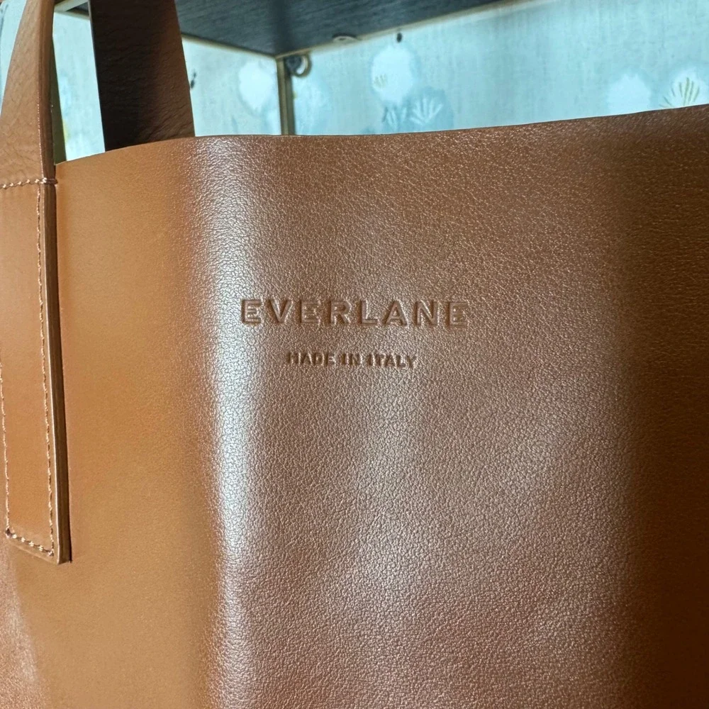 Everlane Day Market Tote Cognac Brown Leather Shoulder Bag Made in Italy